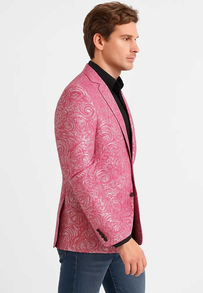 Alberto Nardoni Brand Fashion Men's shiny Fuchsia ~ black lapel blazer fashion pink sportcoat sold by Alberto Nardoni product image thumbnail 4