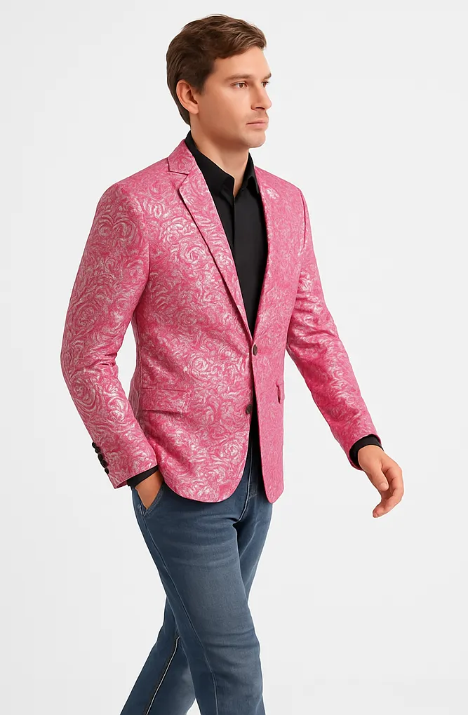Alberto Nardoni Brand Fashion Men's shiny Fuchsia ~ black lapel blazer fashion pink sportcoat sold by Alberto Nardoni product image thumbnail 5