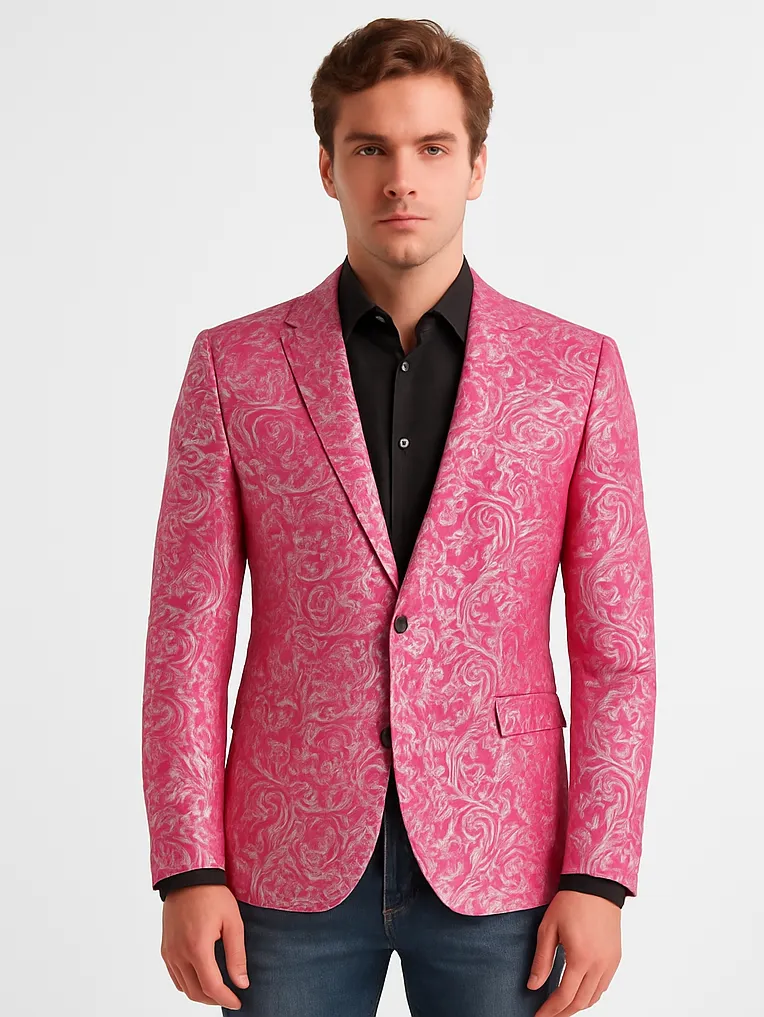 Alberto Nardoni Brand Fashion Men's shiny Fuchsia ~ black lapel blazer fashion pink sportcoat sold by Alberto Nardoni product image thumbnail 2