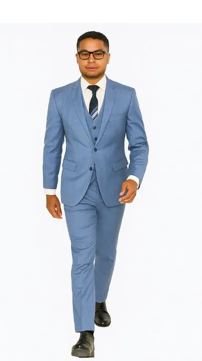 Sharkskin Textured 3-Piece Steel Blue - Dusty Blue Suit sold by Alberto Nardoni product image thumbnail 3