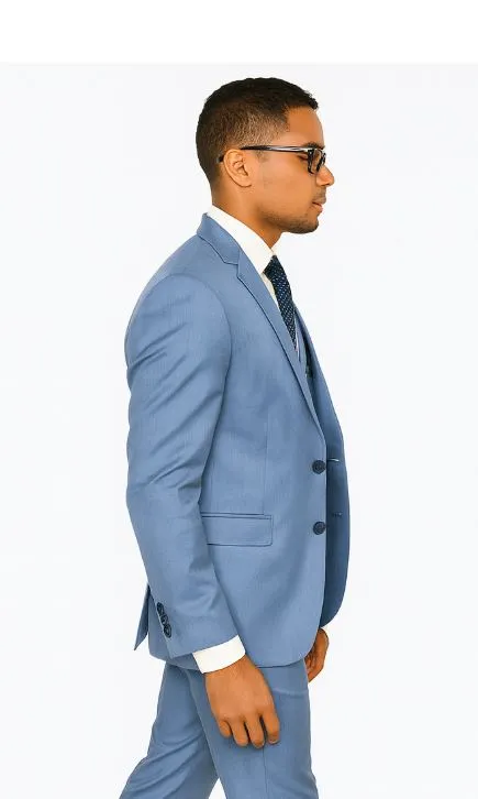Sharkskin Textured 3-Piece Steel Blue - Dusty Blue Suit sold by Alberto Nardoni product image thumbnail 4