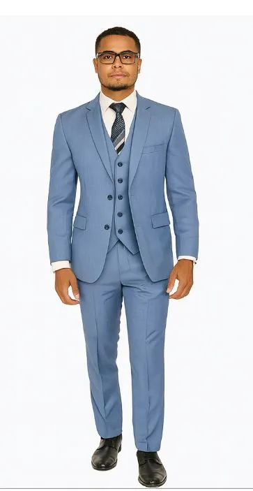 Sharkskin Textured 3-Piece Steel Blue - Dusty Blue Suit sold by Alberto Nardoni product image thumbnail 2