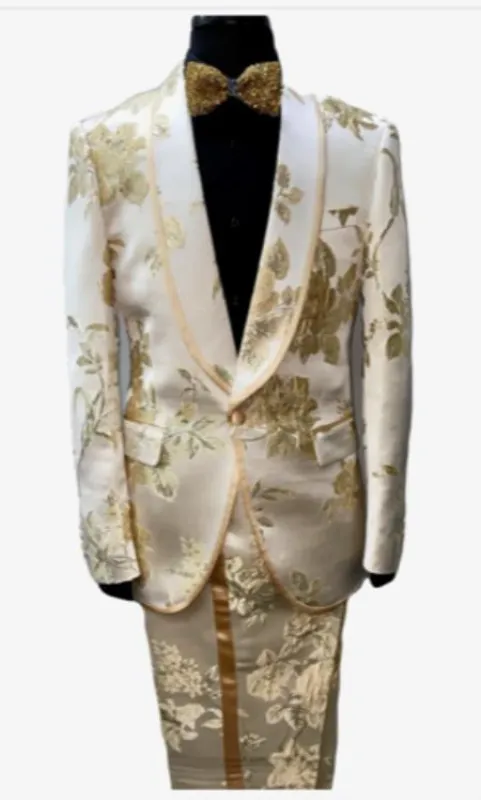 White and Gold Prom 2026 Suits - Gold Tuxedo Jacket made by Alberto Nardoni