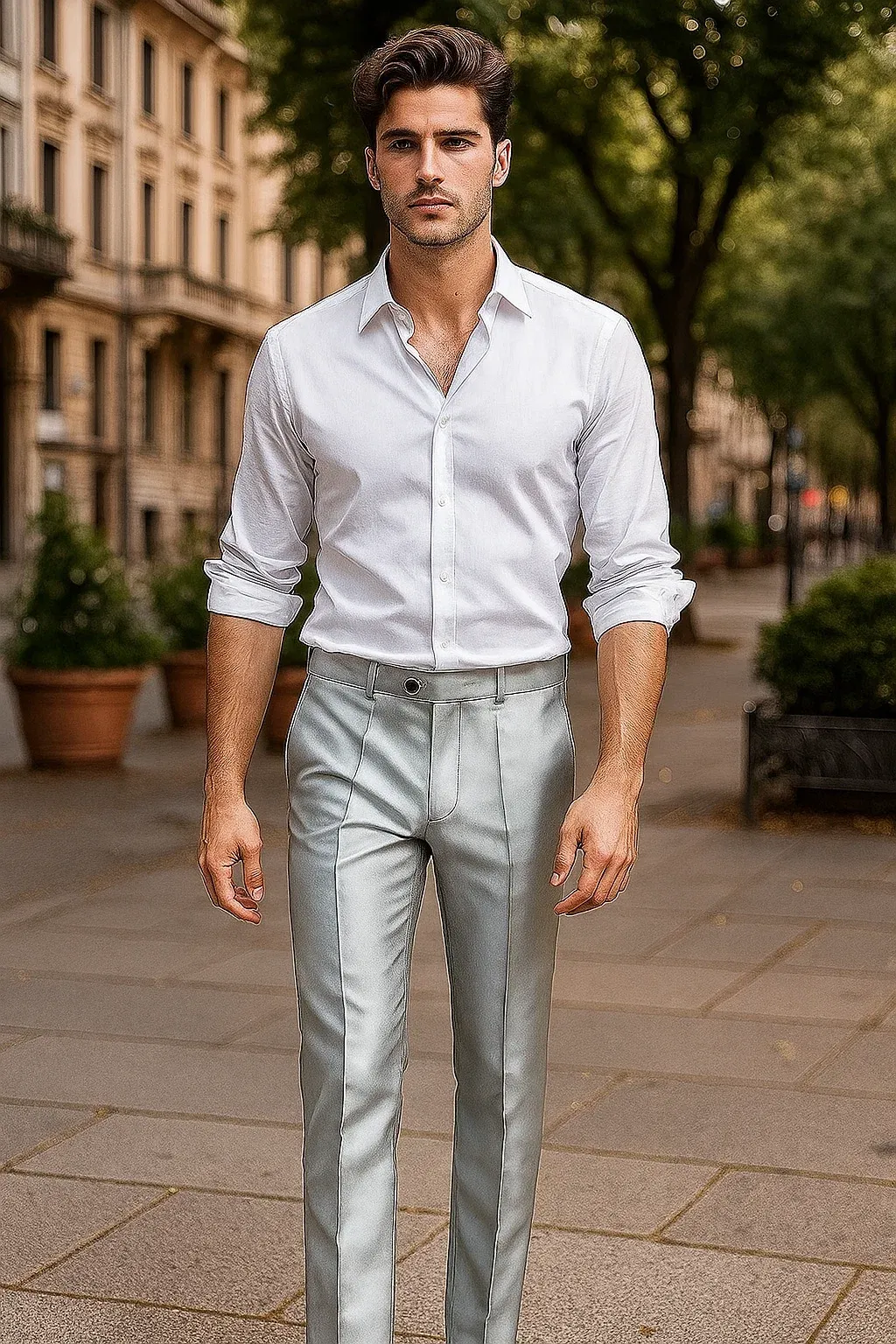 Men's Silver Grey ~ Gray Shiny Sharkskin Pant Slacks / Tuxedo Flashy Looking sold by Alberto Nardoni product image thumbnail 2