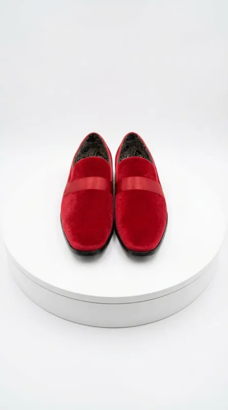 Mens Red Velvet Loafers – Luxury Formal Slip On Dress Shoes Wedding Party Prom Evening Shoes made by Alberto Nardoni