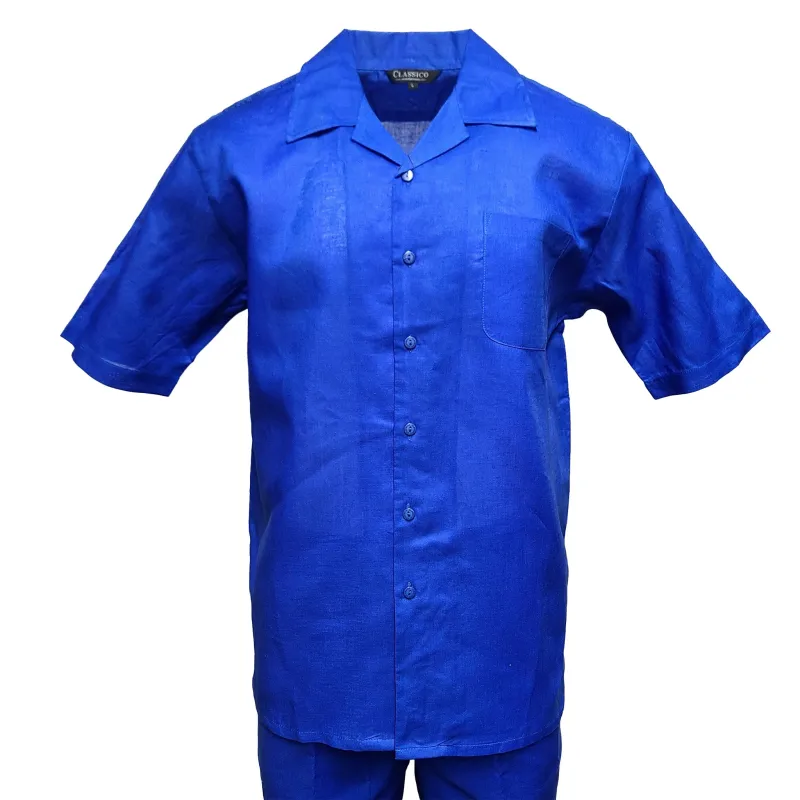 Mens Royal Blue Linen Shirt and Pants Casual Outfit Set made by Alberto Nardoni