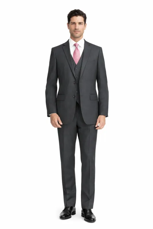 Mens Charcoal Mantoni Suit – Classic 3 Piece Dark Grey Suit for Business, Wedding and Formal Wear made by Alberto Nardoni