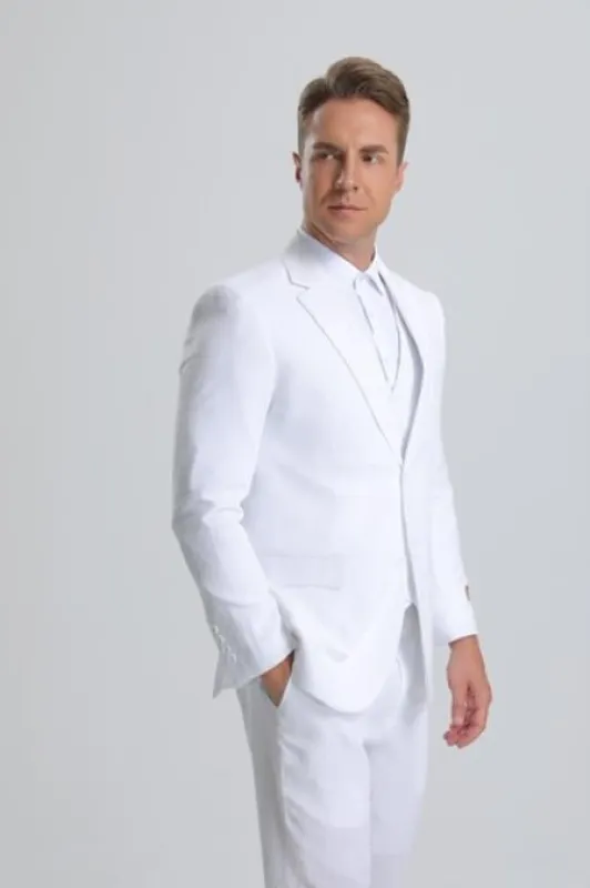 SKU#JA61389 Seersucker Suit - Summer Suit - Cotton Suit - White made by Alberto Nardoni