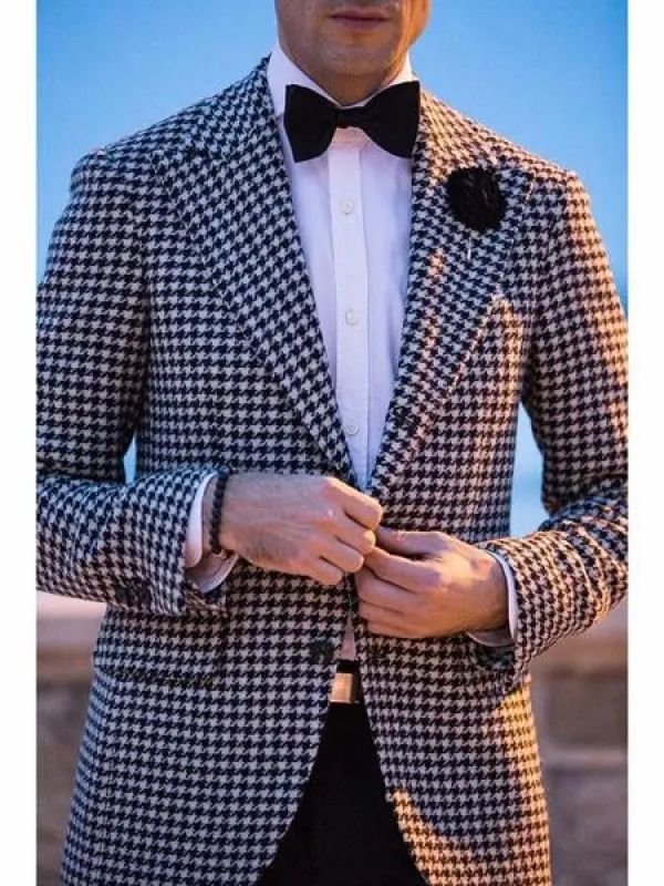 Mens Houndstooth Blazers Mens Two Button houndstooth checkered Designed Black ~ White Blazer made by Alberto Nardoni