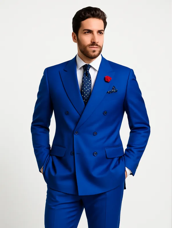 Men's Royal Blue Double Breasted Suits Dress Suits for Men Jacket & Pants made by Alberto Nardoni