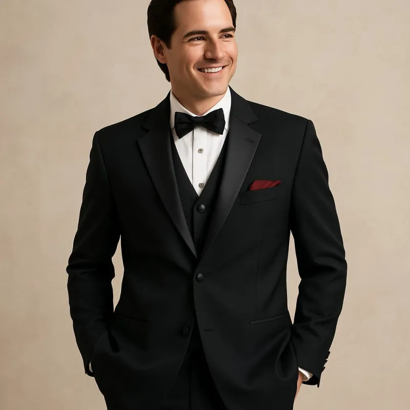 EXTRA SUPER 150'S WOOL 2 BUTTON Men's BLACK TUXEDO WITH IT A BEAUTY FOR ANY WED made by Alberto Nardoni