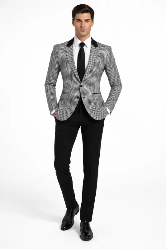 Mens Houndstooth Blazers Mens Two Button houndstooth checkered Designed Black ~ White Blazer made by Alberto Nardoni