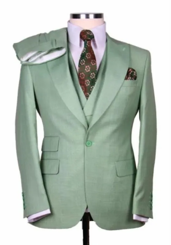 Summer Suit - Sage Green Suit - Double Breasted Vest - Light Green Suit Wool Suit - Ticket Pocket made by Alberto Nardoni