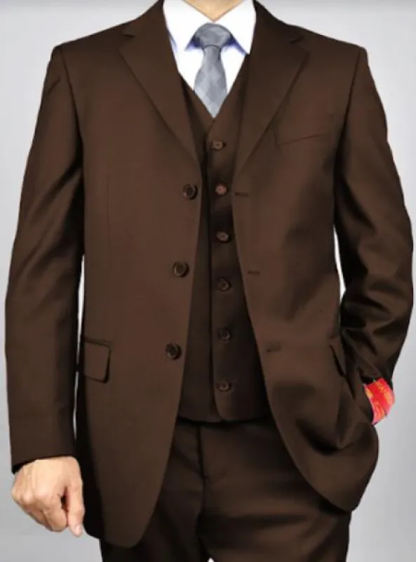 Classic Fit - Dark Brown Suit - Three Button Vested Suit - Athletic Fit made by Alberto Nardoni