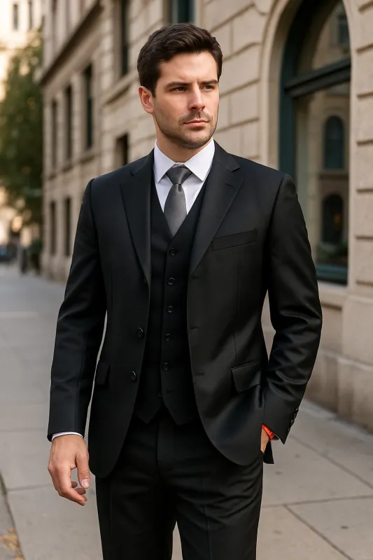 Classic Fit - Charcoal Suit - Three Button Vested Suit - Athletic Fit made by Alberto Nardoni
