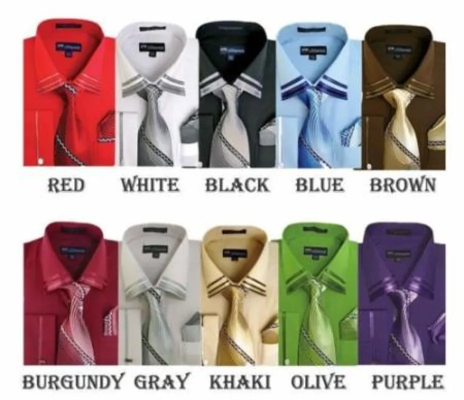 French Cuff With Tie And Handkerchief Style Multi-Color Men's Dress Shirt made by Alberto Nardoni