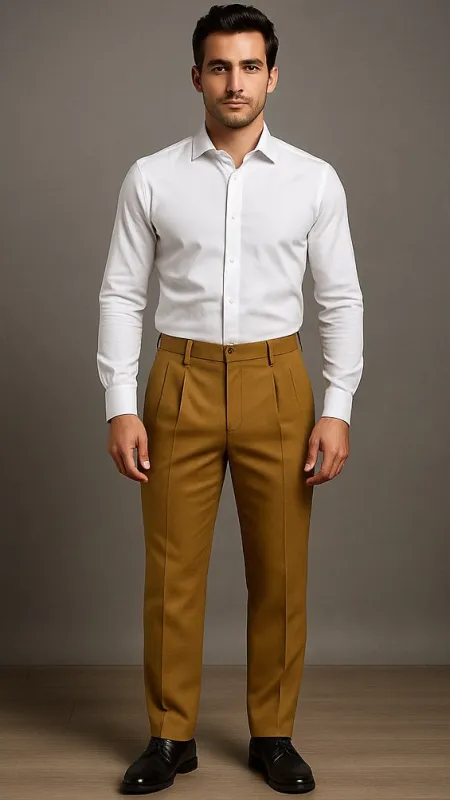 Mens Double Pleated Trousers - Double Pleated Dress Pants - Slacks Gold made by Alberto Nardoni