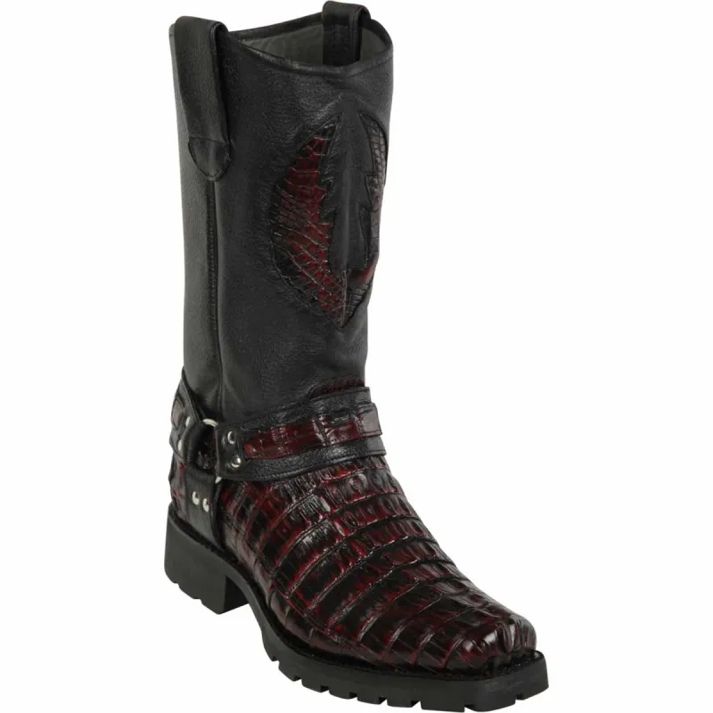 Men's Los Altos Caiman Tail Skin Biker Boots made by Alberto Nardoni
