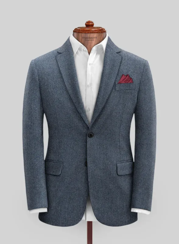 Mens Heritage Blue Herringbone Jacket – Timeless Tweed Sport Coat made by Alberto Nardoni