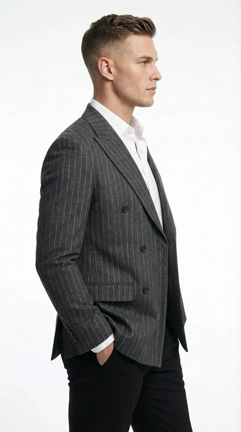 Mens Charcoal Gray Pinstripe Double Breasted Blazer Sport Coat – Classic Formal Business Jacket for Office and Smart Casual Wear sold by Alberto Nardoni product image thumbnail 4