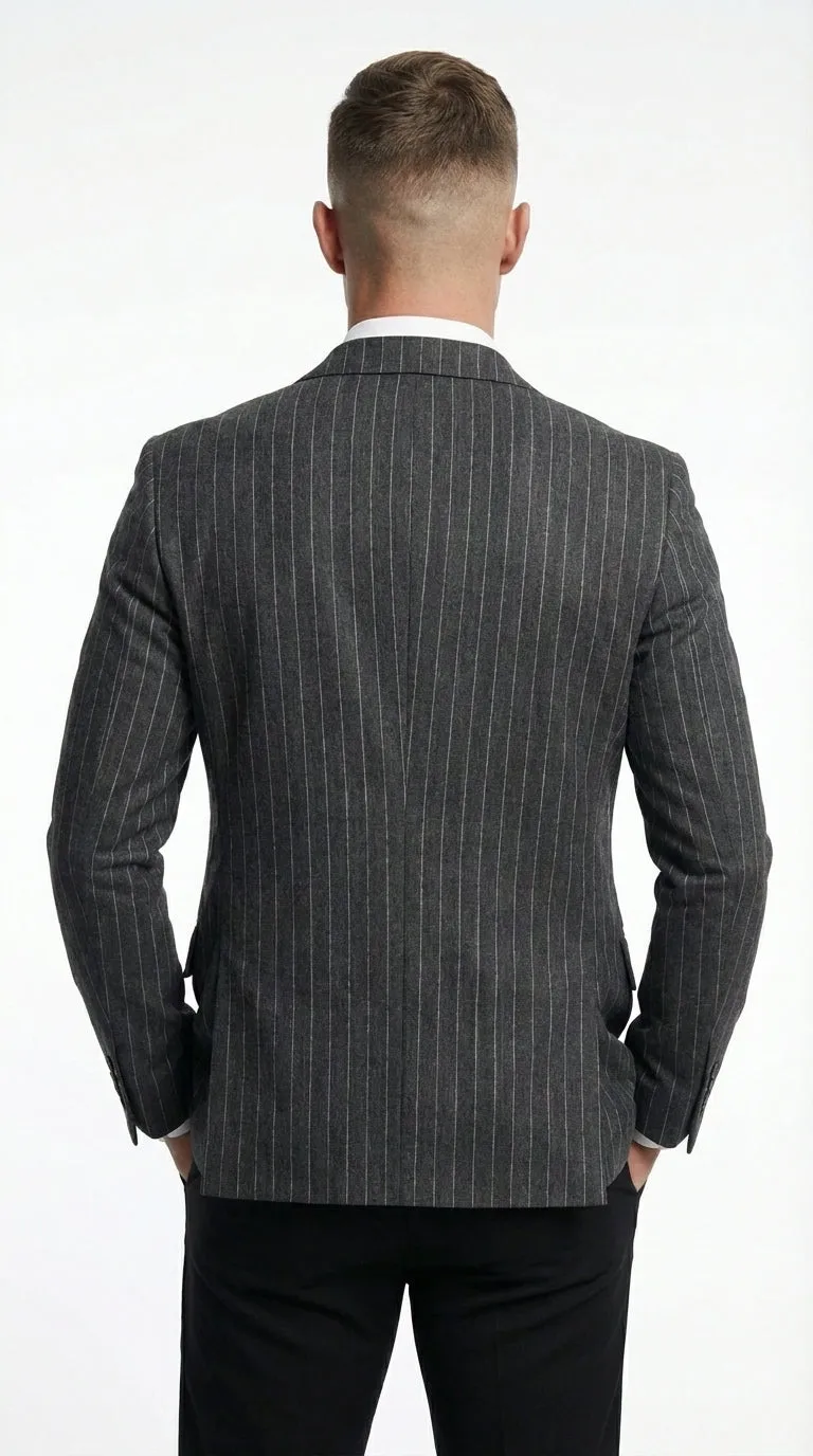 Mens Charcoal Gray Pinstripe Double Breasted Blazer Sport Coat – Classic Formal Business Jacket for Office and Smart Casual Wear sold by Alberto Nardoni product image thumbnail 2