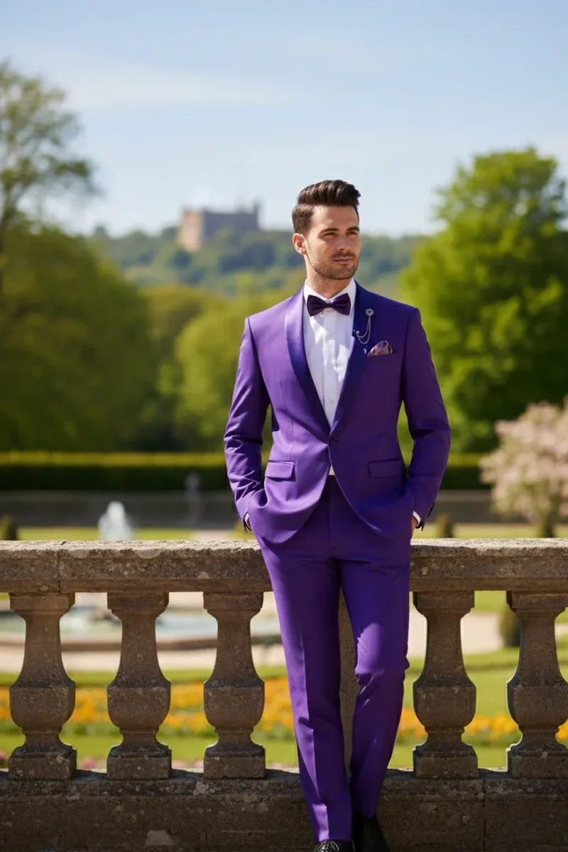 Premium Royal Purple Shawl Lapel Tuxedo – Spectrum 1 Button Formal Set sold by Alberto Nardoni product image thumbnail 3