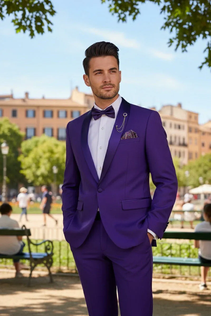 Premium Royal Purple Shawl Lapel Tuxedo – Spectrum 1 Button Formal Set sold by Alberto Nardoni product image thumbnail 4