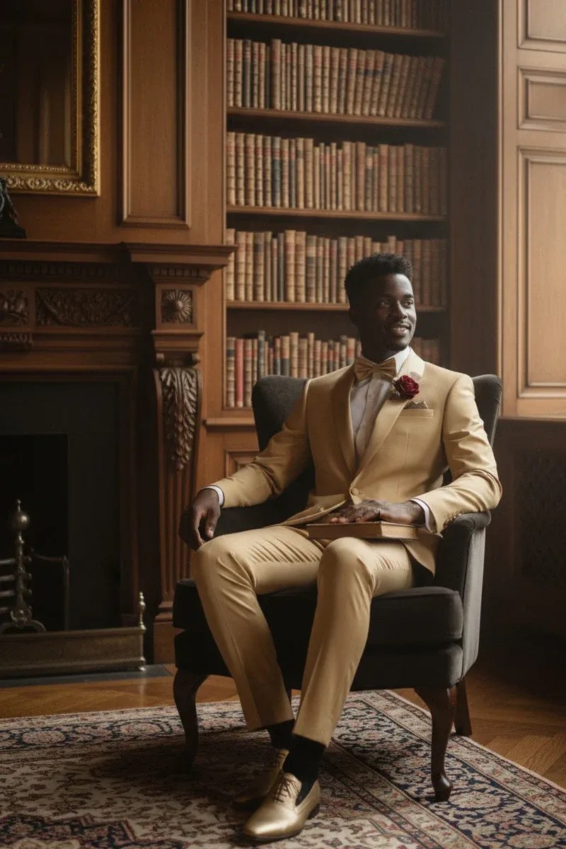 Light Gold Shawl Lapel Tuxedo by Spectrum – Elegant 3-Piece Formal Wear sold by Alberto Nardoni product image thumbnail 3