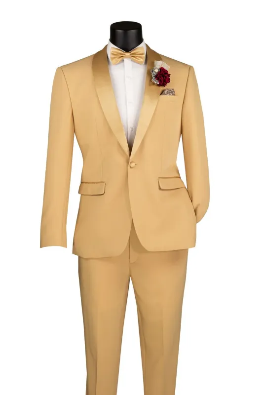 Light Gold Shawl Lapel Tuxedo by Spectrum – Elegant 3-Piece Formal Wear made by Alberto Nardoni