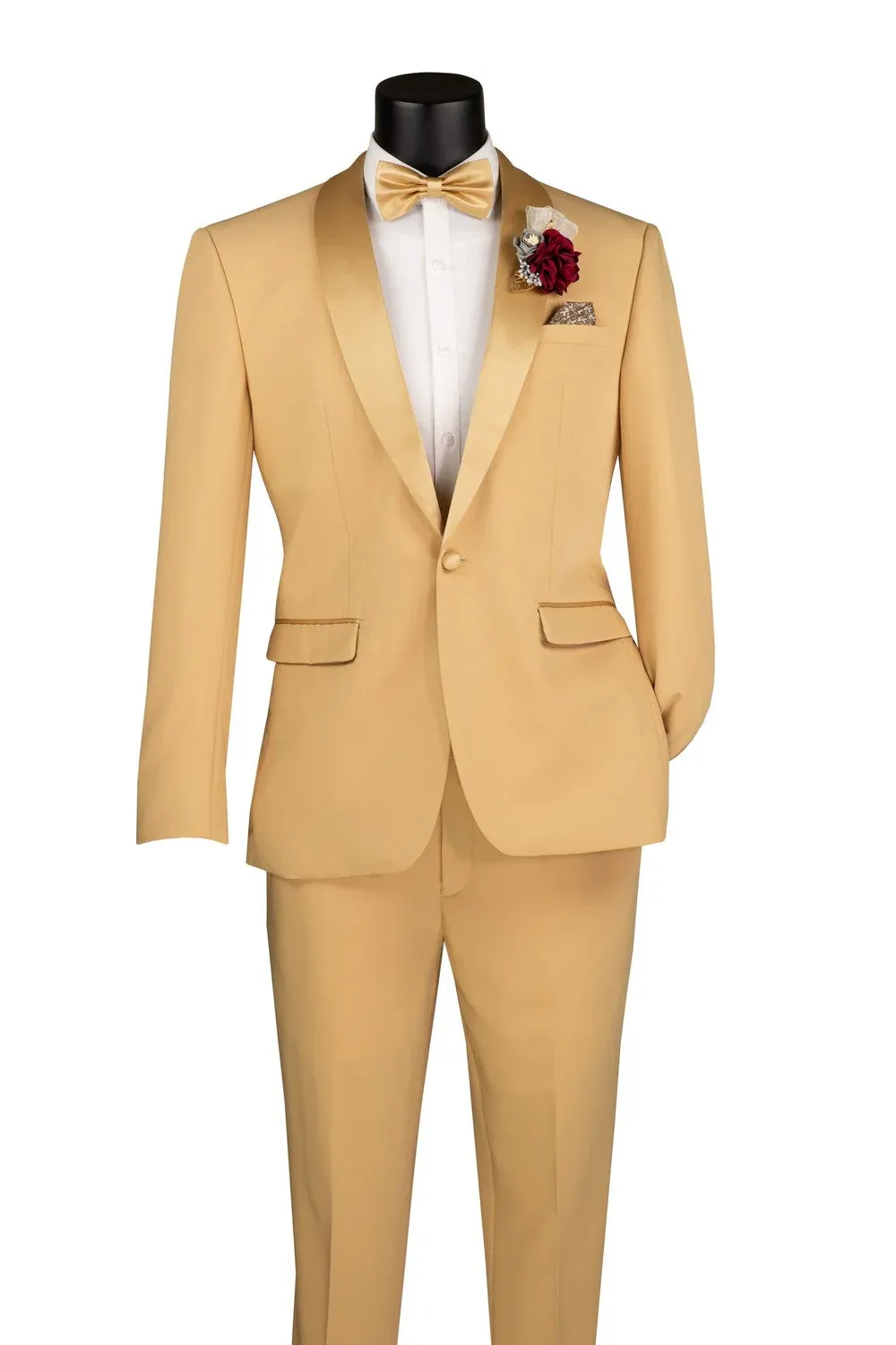 Light Gold Shawl Lapel Tuxedo by Spectrum – Elegant 3-Piece Formal Wear sold by Alberto Nardoni