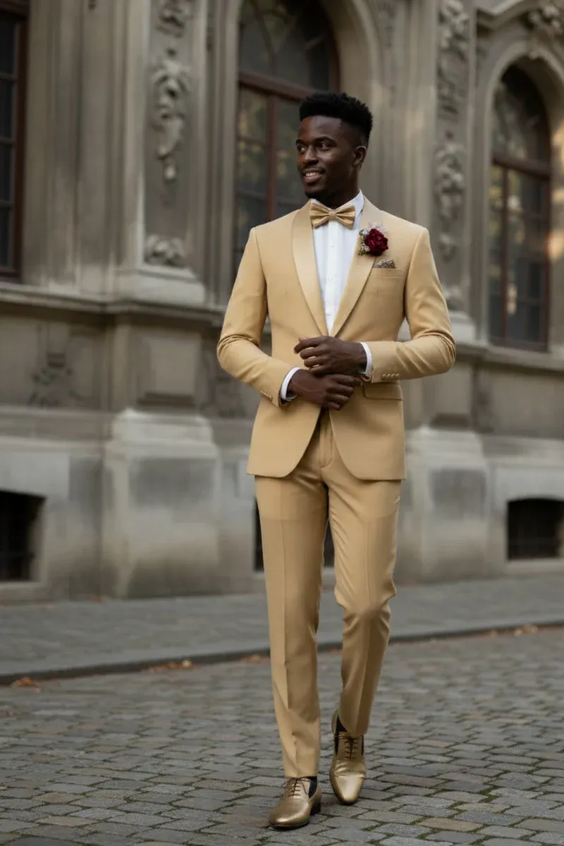 Light Gold Shawl Lapel Tuxedo by Spectrum – Elegant 3-Piece Formal Wear sold by Alberto Nardoni product image thumbnail 4