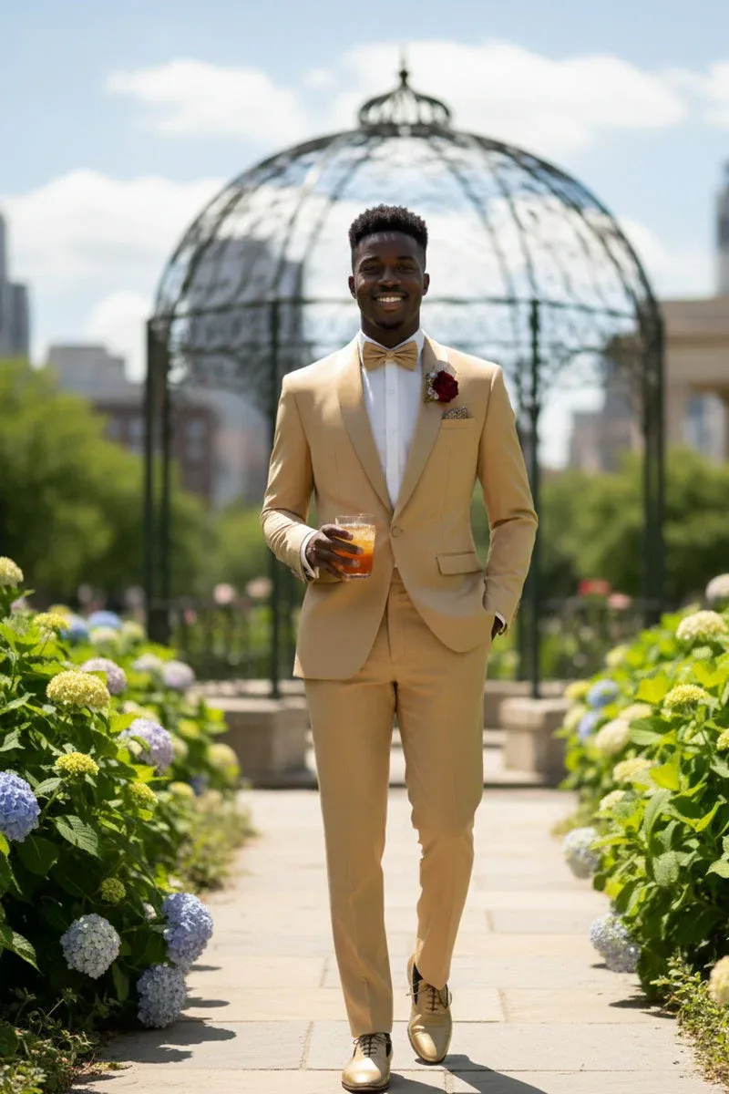 Light Gold Shawl Lapel Tuxedo by Spectrum – Elegant 3-Piece Formal Wear sold by Alberto Nardoni product image thumbnail 5