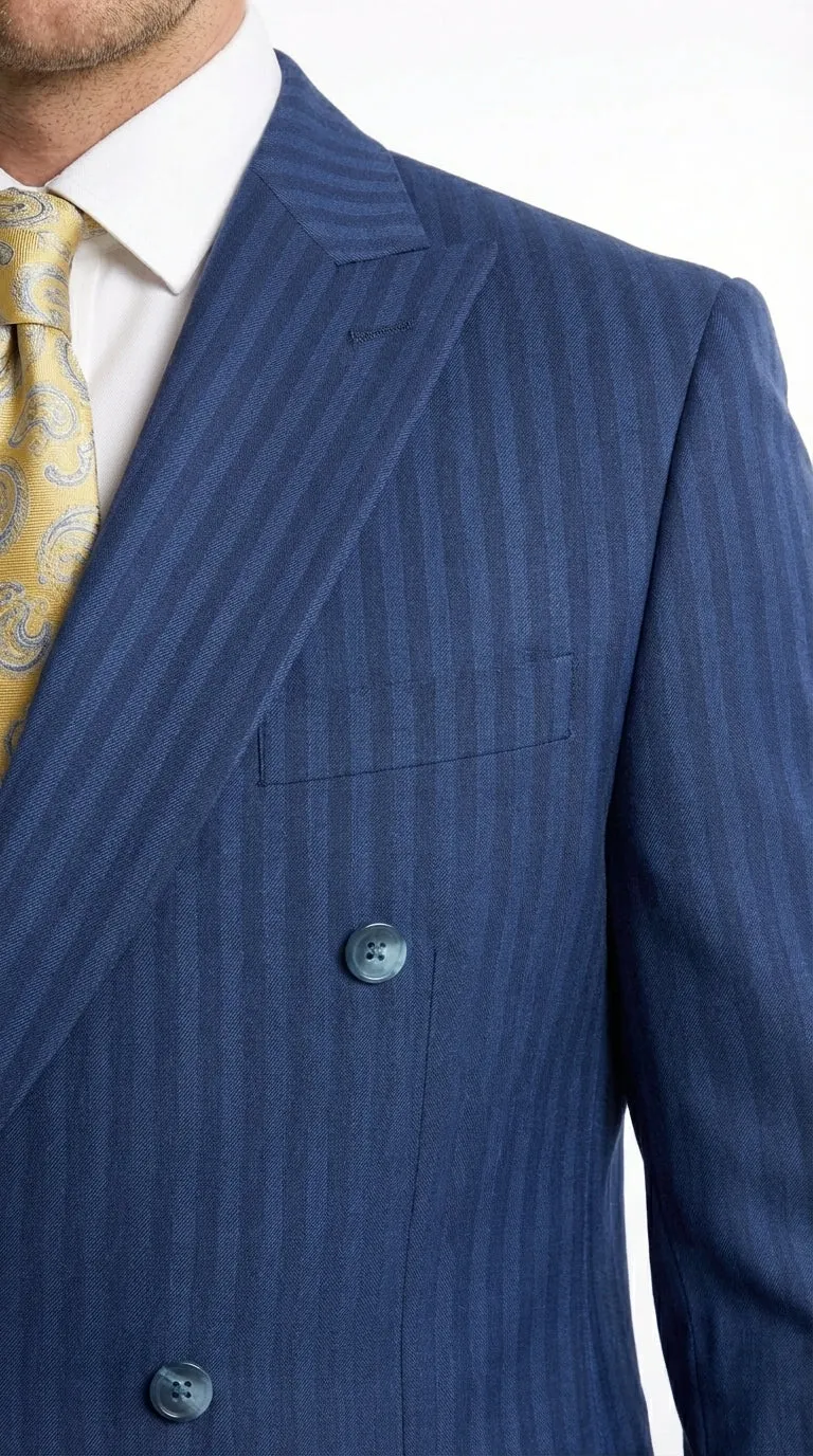 Vitali Mens Blue Tone on Tone Shadow Pinstripe Suit Set – Double Breasted Business Modern Fit Side Vented sold by Alberto Nardoni product image thumbnail 5