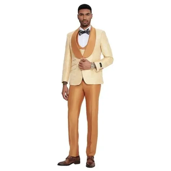 2026 Prom Special Orange Tuxedo Suit w/ Double-Breasted Vest by Tazzio sold by Alberto Nardoni product image thumbnail 2