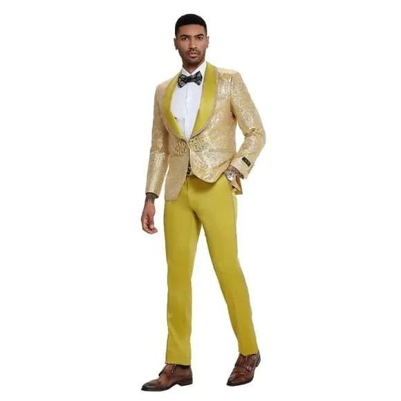 2026 Prom Special Mustard Paisley 2pc Mens Suit by Tazzio sold by Alberto Nardoni product image thumbnail 4