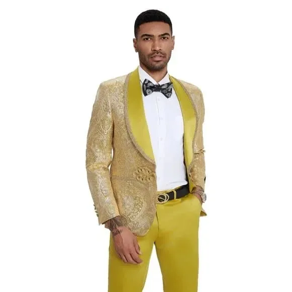 2026 Prom Special Mustard Paisley 2pc Mens Suit by Tazzio sold by Alberto Nardoni product image thumbnail 2