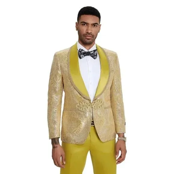 2026 Prom Special Mustard Paisley 2pc Mens Suit by Tazzio sold by Alberto Nardoni product image thumbnail 3