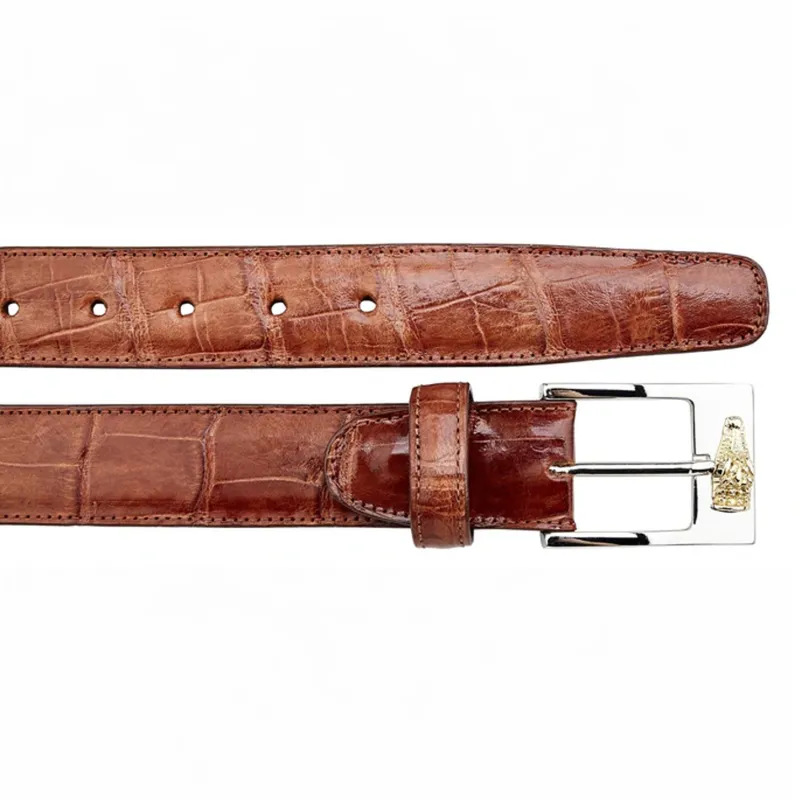 Belvedere Cognac Alligator Belt - Luxury Leather Belt made by Alberto Nardoni