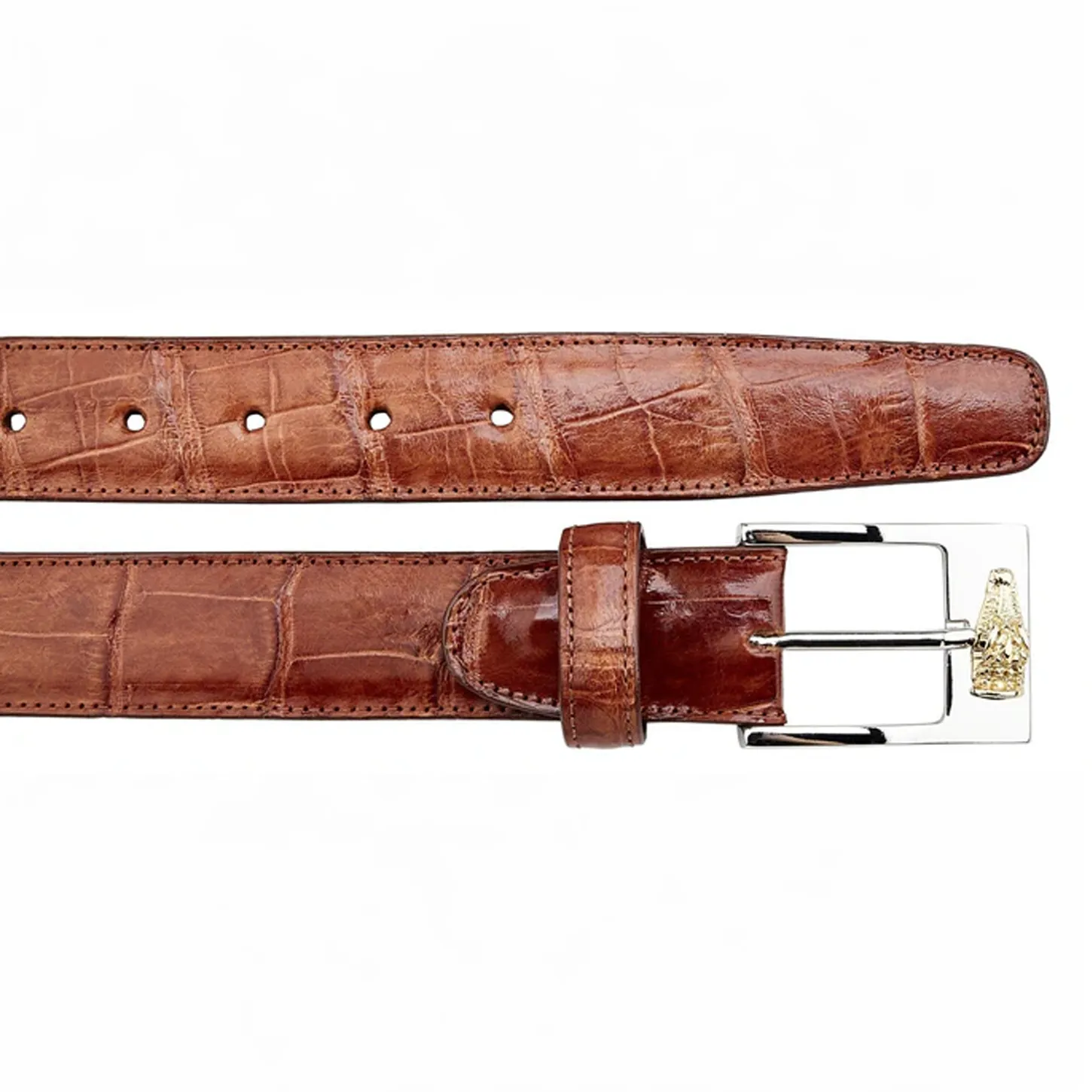 Belvedere Cognac Alligator Belt - Luxury Leather Belt sold by Alberto Nardoni