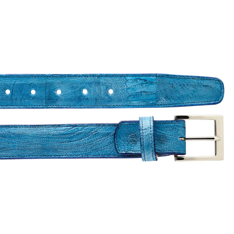 Belvedere Ostrich Leg Belt - Ocean Blue Dress Shoe made by Alberto Nardoni