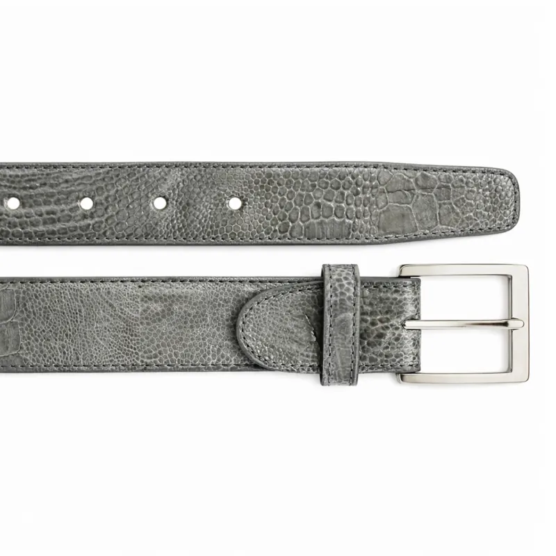 Belvedere Ostrich Leg Belt - Gray Luxury Shoe made by Alberto Nardoni
