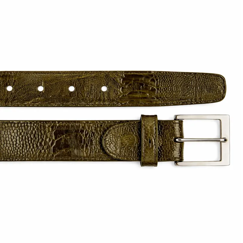 Belvedere Ostrich Leg Belt - Olive Luxury Shoe made by Alberto Nardoni