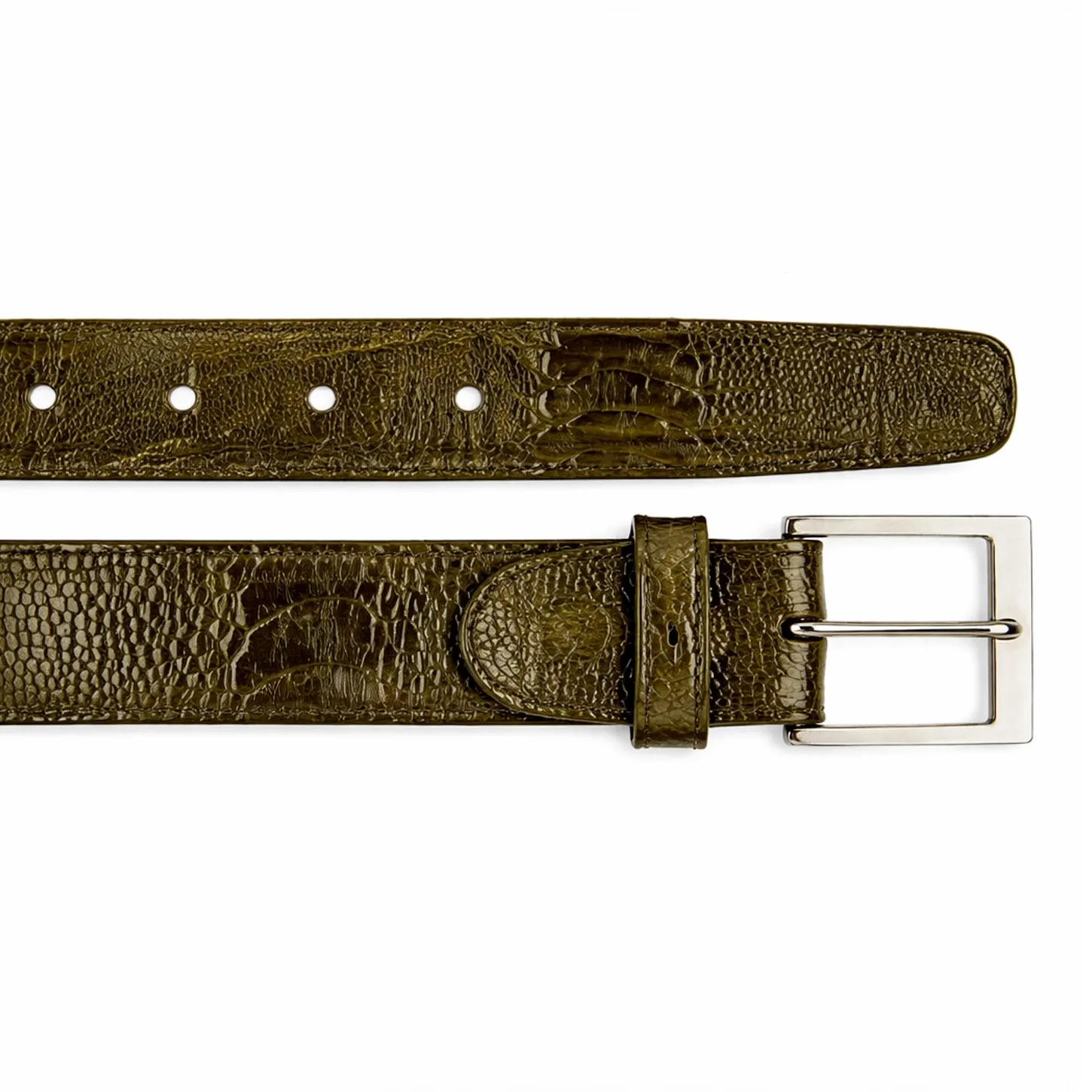 Belvedere Ostrich Leg Belt - Olive Luxury Shoe sold by Alberto Nardoni