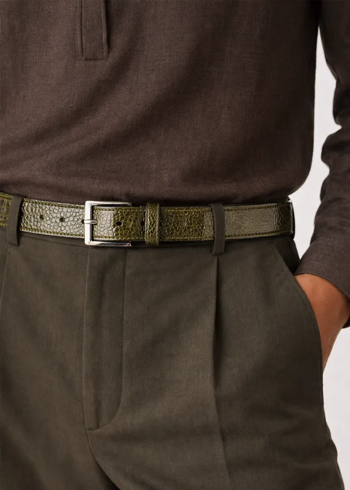 Belvedere Ostrich Leg Belt - Olive Luxury Shoe sold by Alberto Nardoni product image thumbnail 2