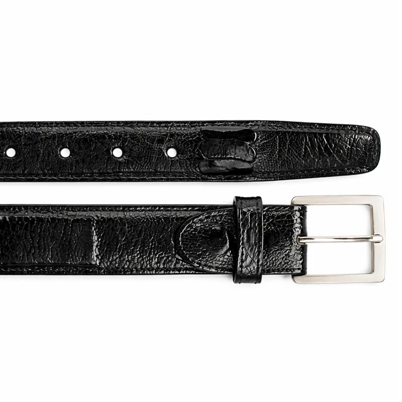 Belvedere Ostrich Leg Belt- Black made by Alberto Nardoni