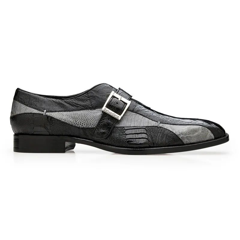 Belvedere Marte Black & Gray Alligator Leather Oxford made by Alberto Nardoni