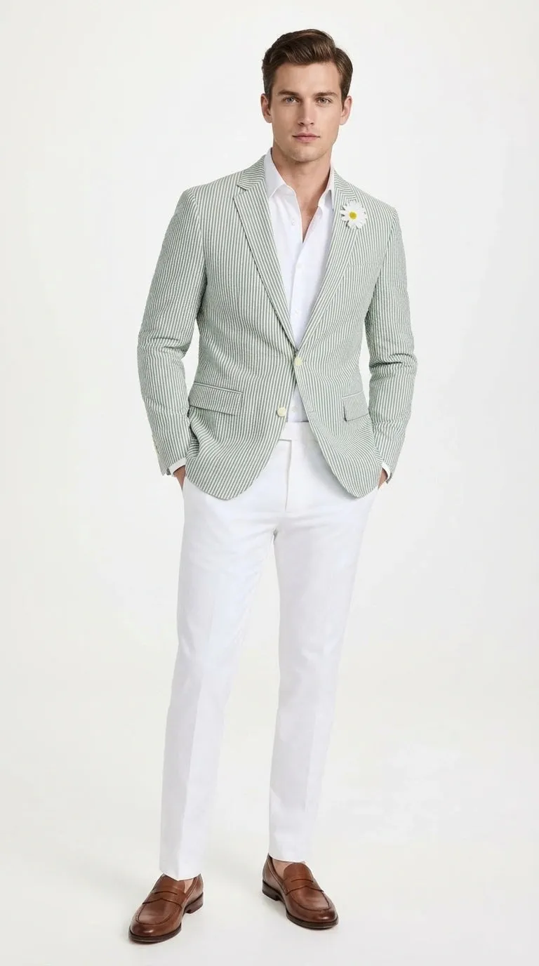 Mens Sage Green Seersucker Blazer – Lightweight Striped Summer Sport Coat Casual Smart Formal Jacket sold by Alberto Nardoni product image thumbnail 2