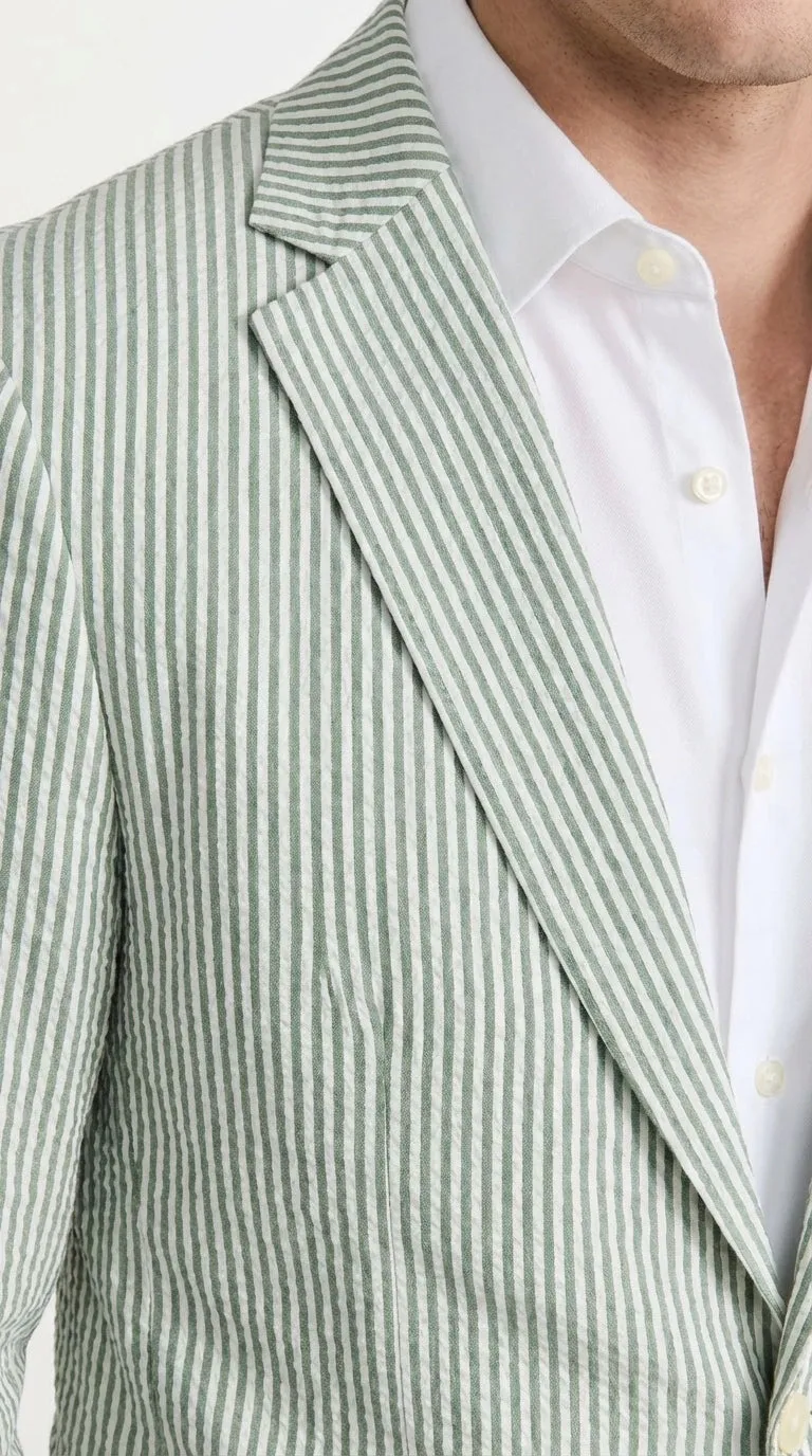 Mens Sage Green Seersucker Blazer – Lightweight Striped Summer Sport Coat Casual Smart Formal Jacket sold by Alberto Nardoni product image thumbnail 3