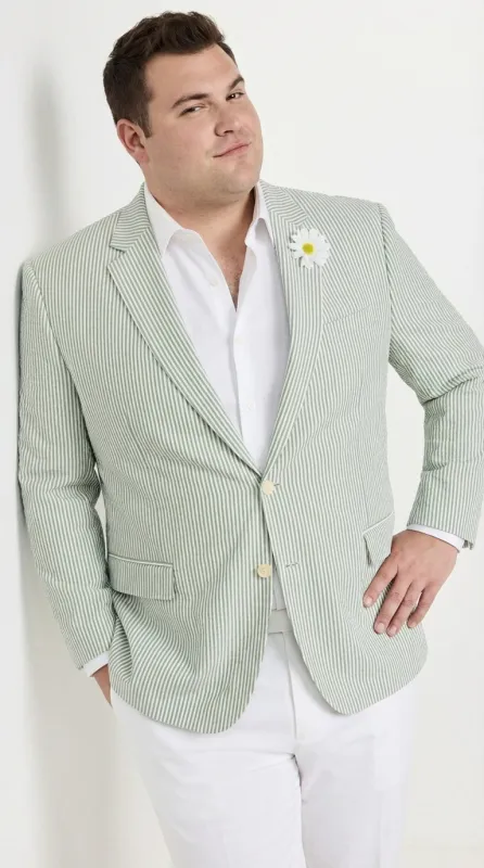 Mens Sage Green Seersucker Blazer – Lightweight Striped Summer Sport Coat Casual Smart Formal Jacket made by Alberto Nardoni