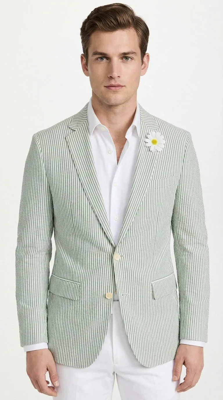 Mens Sage Green Seersucker Blazer – Lightweight Striped Summer Sport Coat Casual Smart Formal Jacket sold by Alberto Nardoni product image thumbnail 4